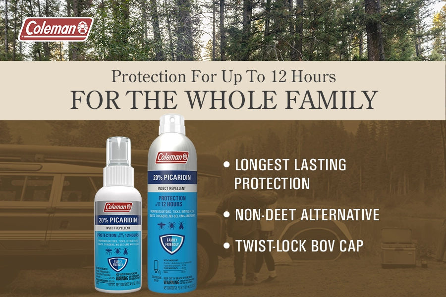 Coleman Picaridin Insect Repellent 20% PICARIDIN Protection for up to 12 hours for the whole family -longest lasting protection -non-DEET alternative -Twist-lock BOV cap