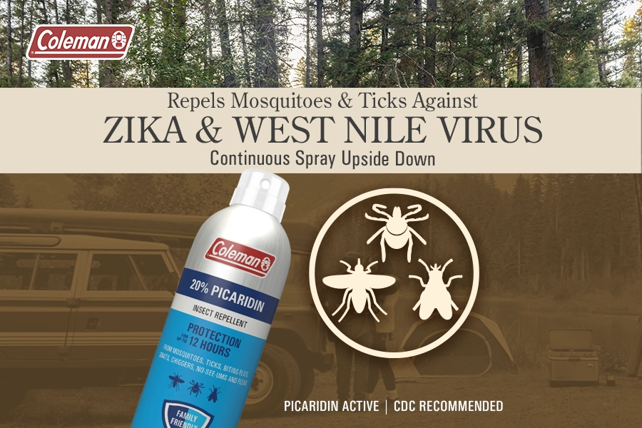 Coleman Picaridin Insect Repellent 20% PICARIDIN repels mosquitoes & ticks against zika and west nile virus. continuous spray even upside down