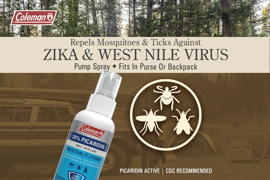 Coleman Picaridin Insect Repellent 20% PICARIDIN repels mosquitoes & ticks against zika and west nile virus. pump spray fits in purse or backpack