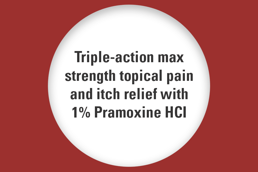 triple-action max strength topical pain and itch relief with 1% pramoxine HCl