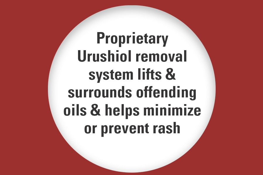 proprietary urushiol removal system lifts and surrounds offending oils and helps minimize or prevent rash