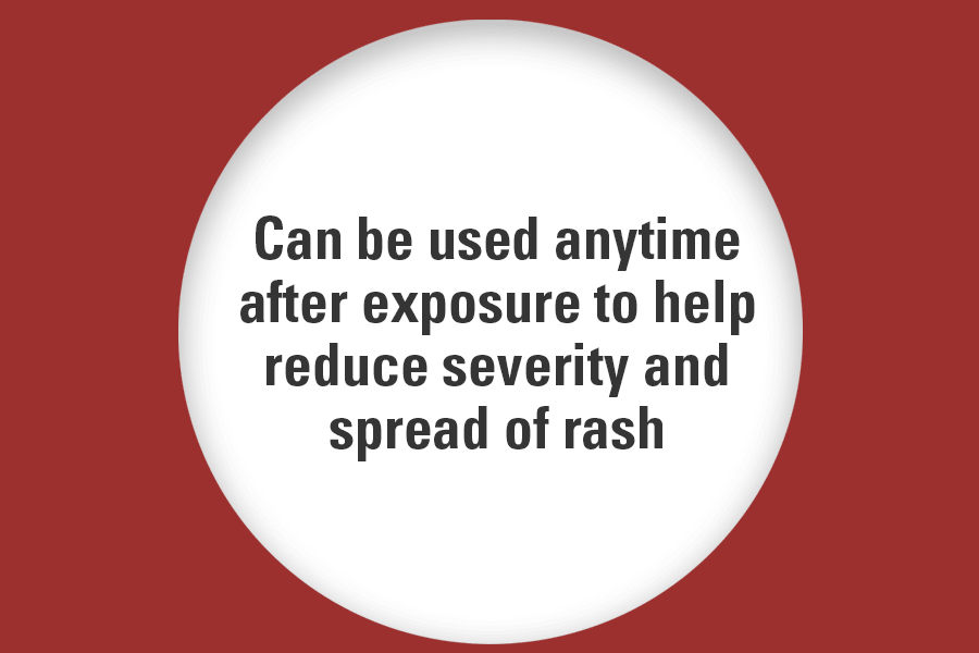 can be used anytime after exposure to help and reduce severity and spread of rash