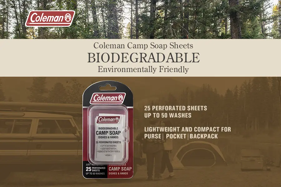 Coleman Camp Soap Sheets are biodegradable
