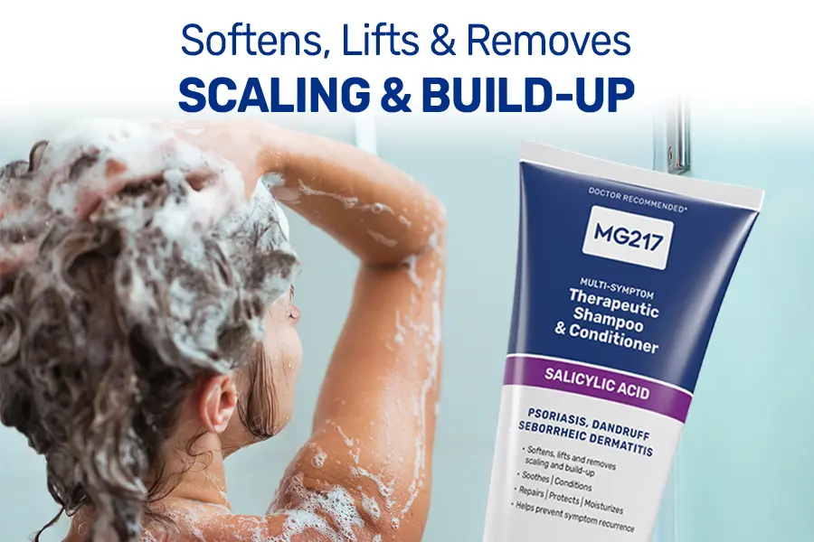 MG217 Therapeutic Sal-Acid Shampoo + Conditioner softens, lifts and removes scaling and buildup