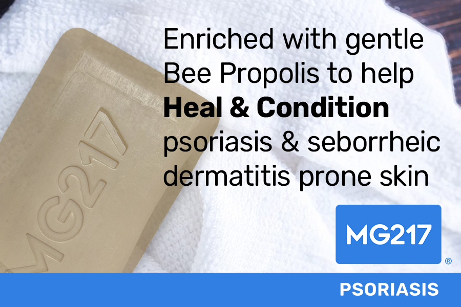 enriched with Bee Propolis to help heal and condition psoriasis and seborrheic dermatitis prone skin