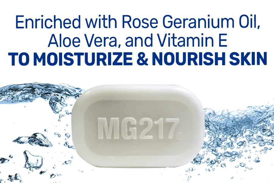 enriched with rose geranium oil, aloe vera and vitamin e to moisturize and nourish skin