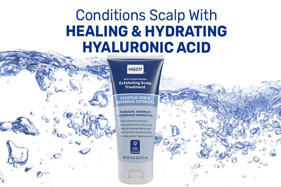 MG217 Deep Conditioning Exfoliating Scalp Treatment conditions scalp with healing and hydrading hyaluronic acid