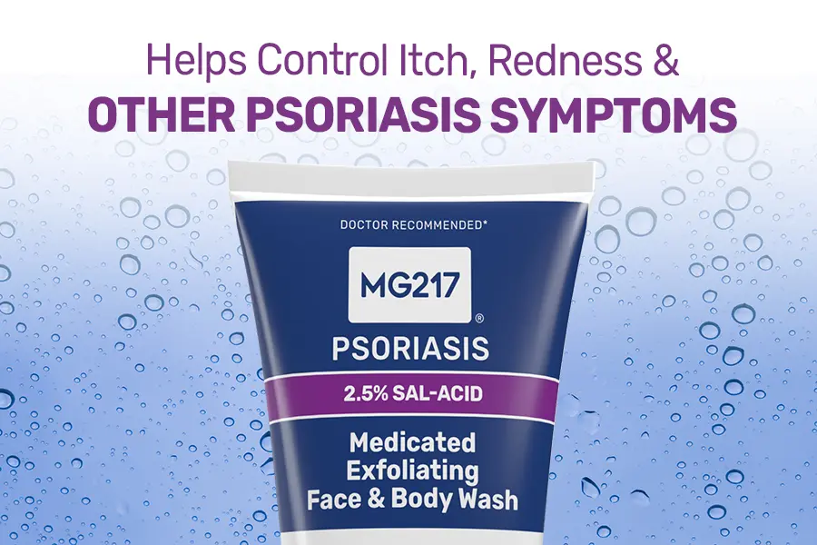 mg217 face and body wash helps control itch, redness, and other psoriasis symptoms