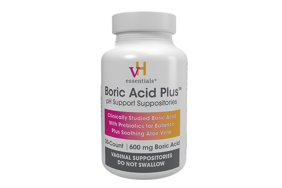vH essentials Boric Acid Plus Suppositories in a bottle