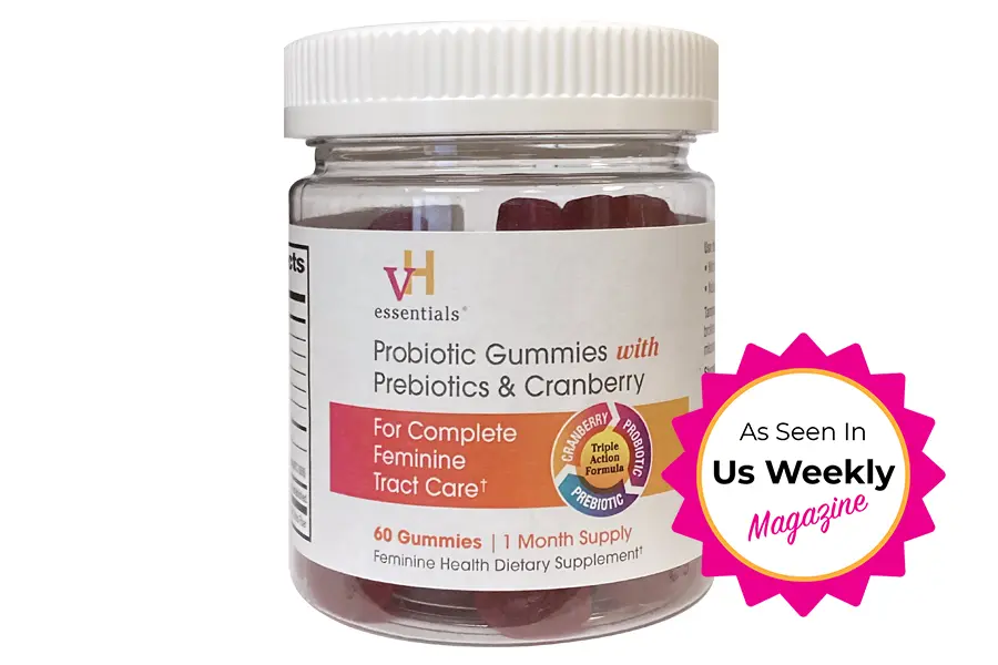 Probiotic gummiees with prebiotics and cranberry as seen in Us Weekly magazine