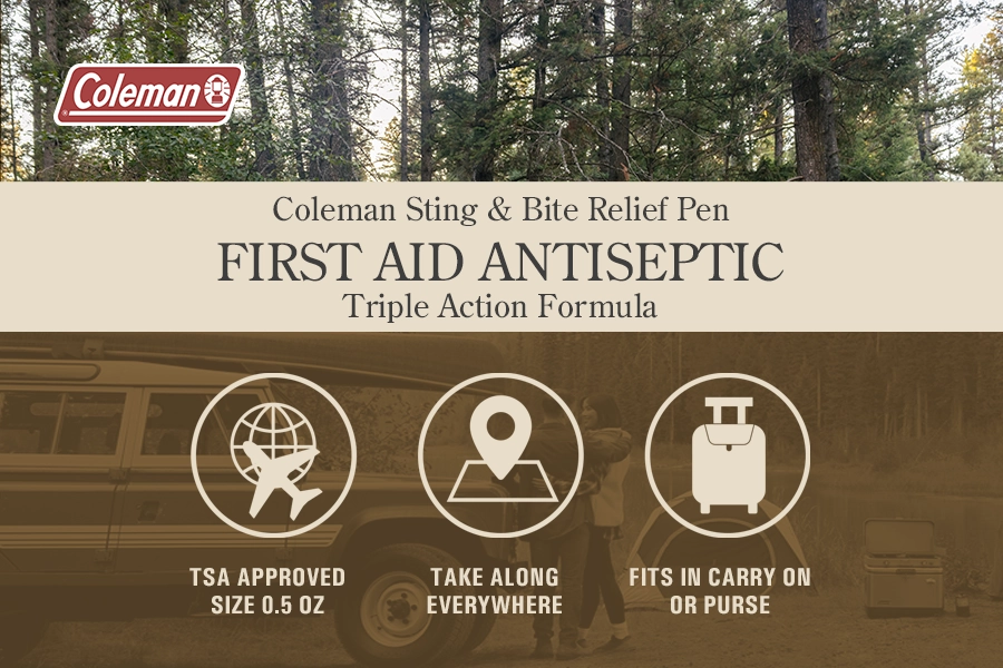 Coleman Sting and Bite Relief Pen First Aid Antiseptic triple-action formula is effective against pain, itching and infection
