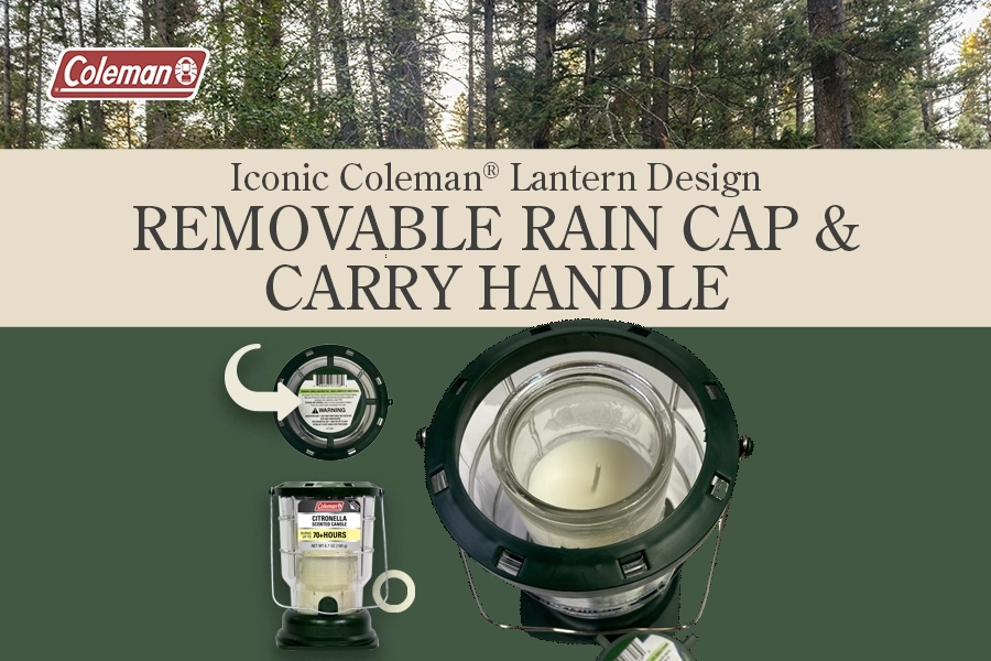 Iconic Coleman Lantern Design with removable rain cap and carry handle