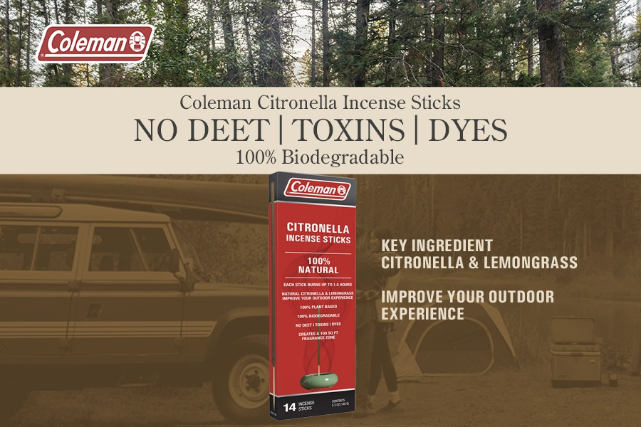 No Deet, No Toxins, No Dyes
100% biodegradable Coleman Incense Sticks