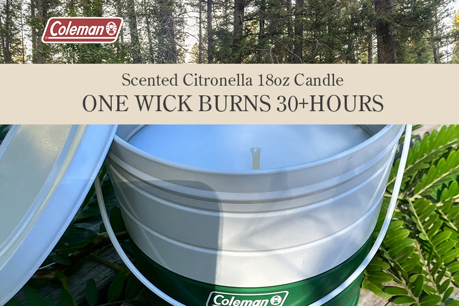 coleman scented citronella 18 oz candle with one wick burns 30+ hours