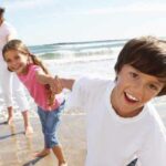 family on beach